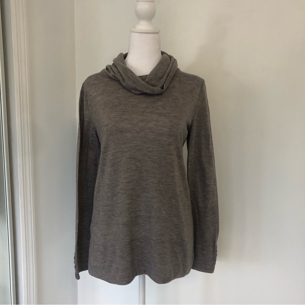 LOFT Ann Taylor Women Heathered Brown Cowl Neck Long Sleeve Pullover Sz M